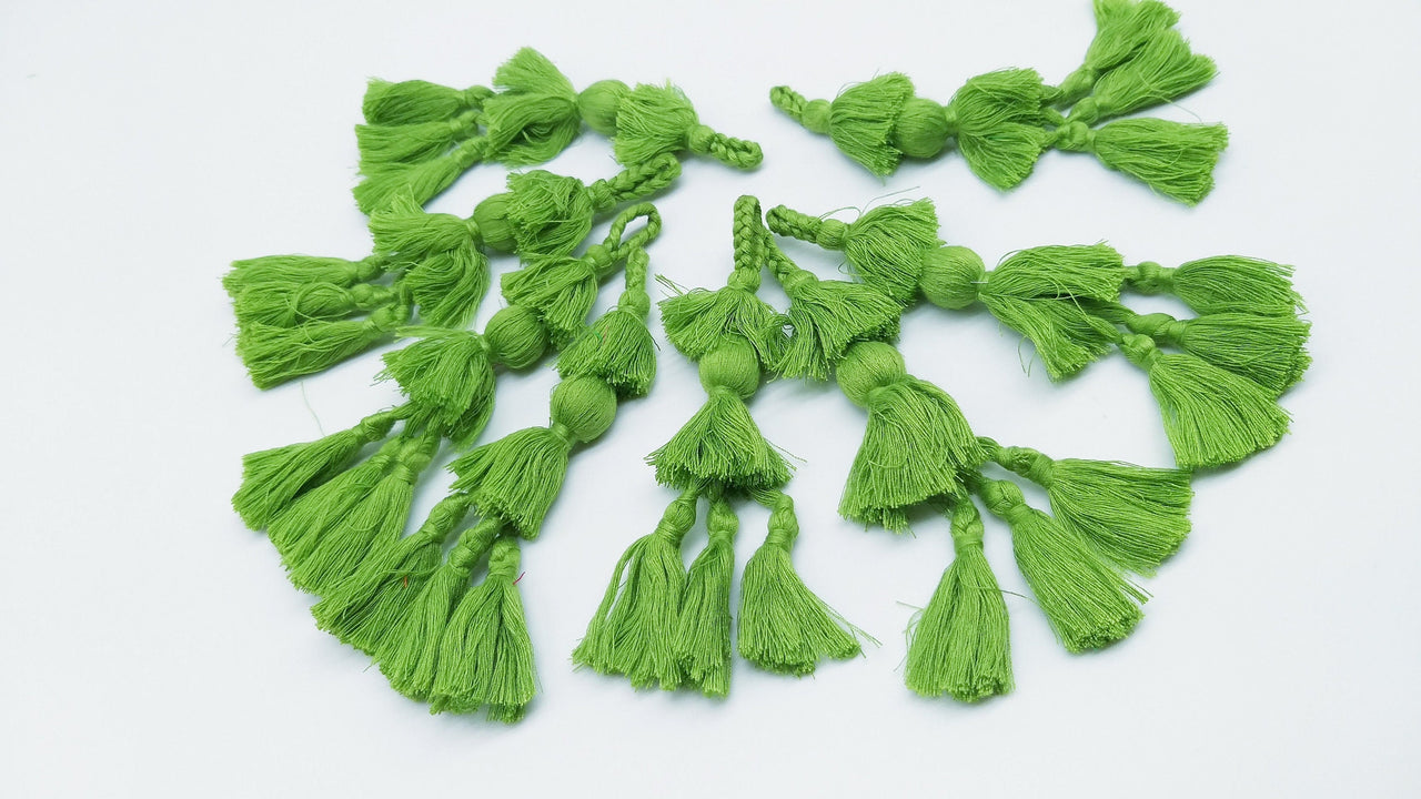 Fern Green Tassels, Cotton Tassels, Bohemian