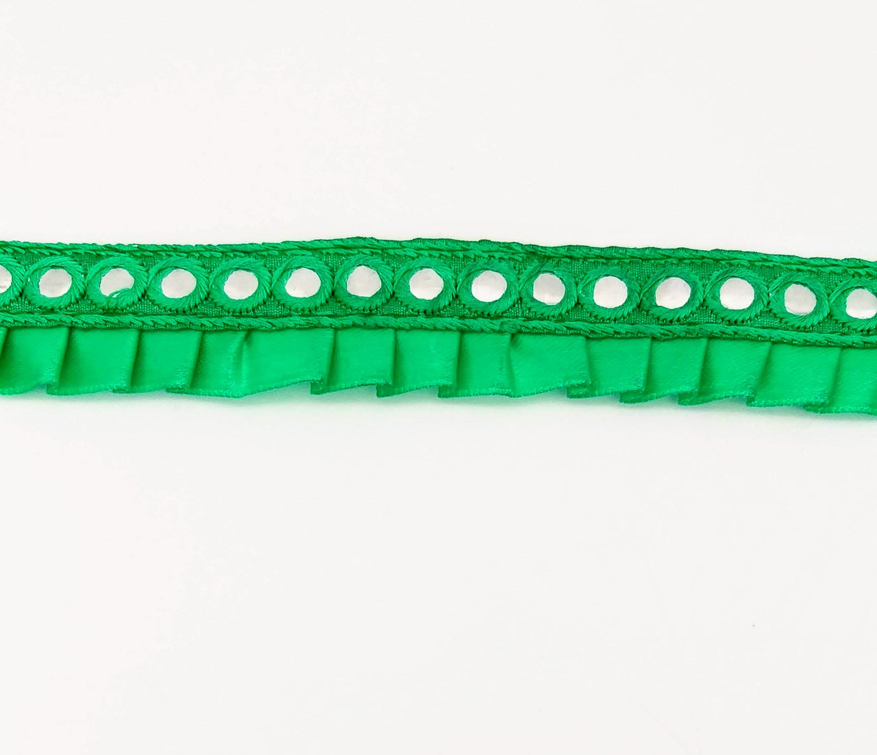 Jade Green Satin Pleated Lace Trim, Mirrored Fringe Trimming, Approx. 30mm wide