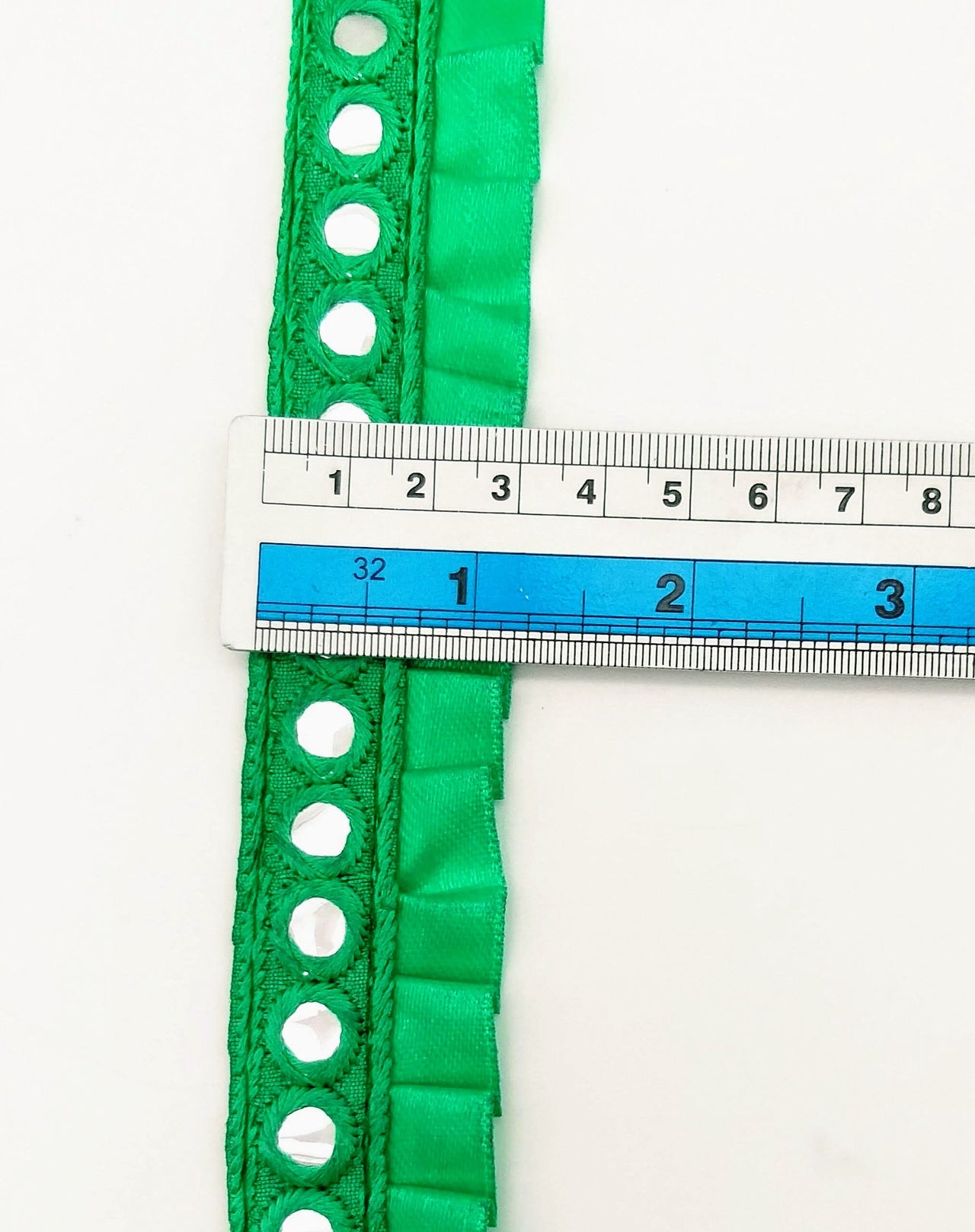 Jade Green Satin Pleated Lace Trim, Mirrored Fringe Trimming, Approx. 30mm wide