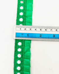Thumbnail for Jade Green Satin Pleated Lace Trim, Mirrored Fringe Trimming, Approx. 30mm wide