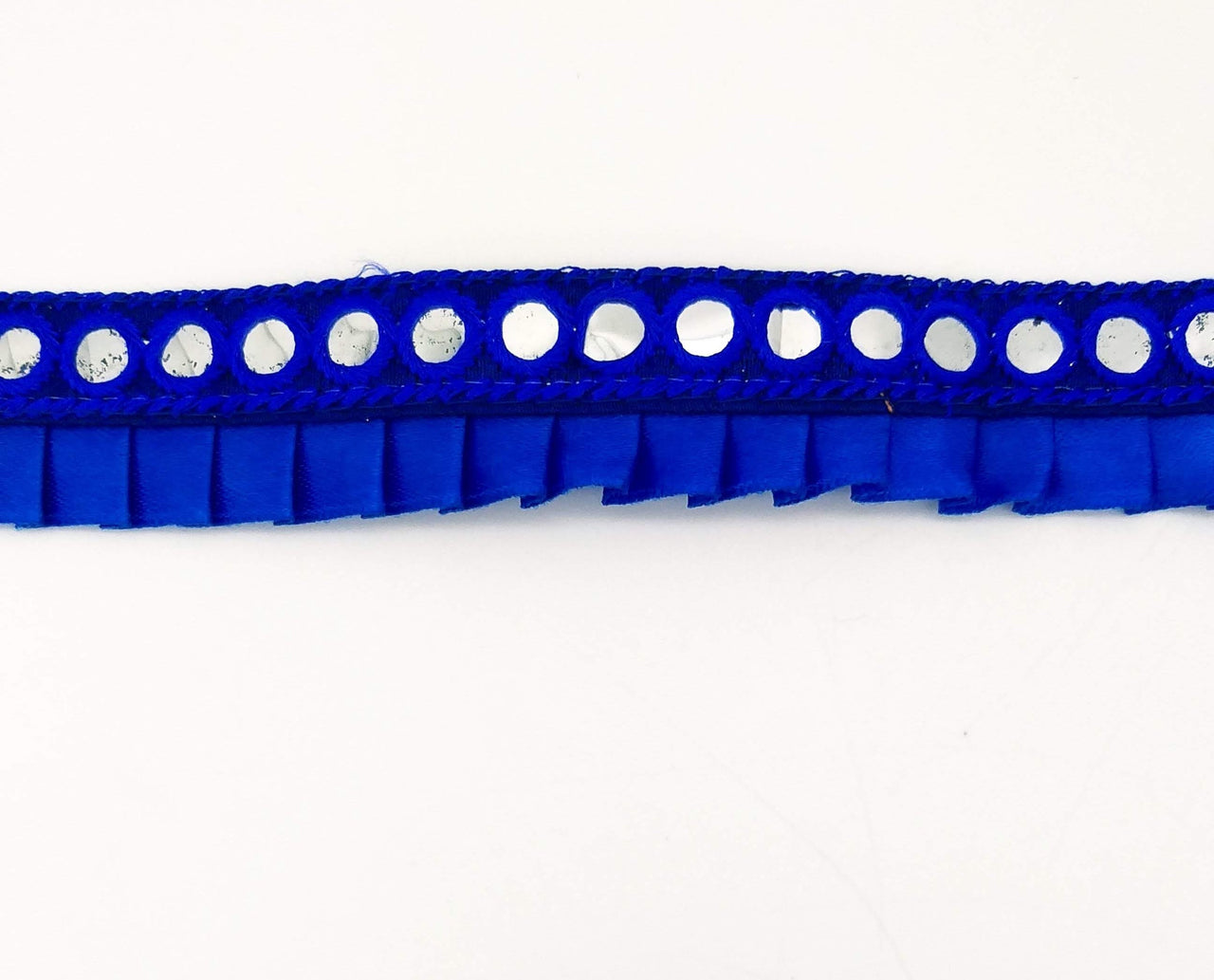 Royal Blue Satin Pleated Lace Trim, Mirrored Fringe Trimming, Approx. 30mm wide
