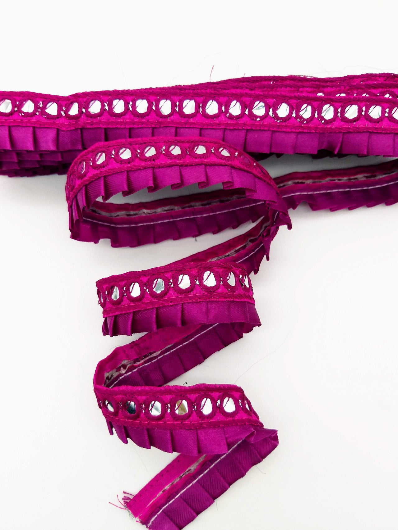 Dark Violet Satin Pleated Lace Trim, Mirrored Fringe Trimming, Approx. 30mm wide