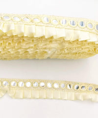 Thumbnail for Off White Satin Pleated Lace Trim, Mirrored Fringe Trimming, Approx. 30mm wide