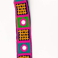 Thumbnail for Indian Navy Blue Cotton Fabric Mirror Trim Embroidered in Pink, Yellow, Green and Cyan