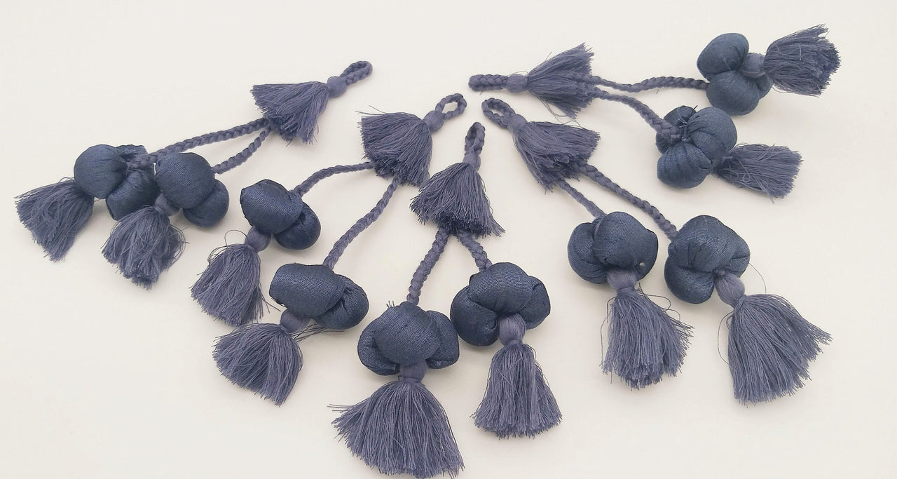 Grey Silk Fabric Ball Tassels, Latkan, Embellishments