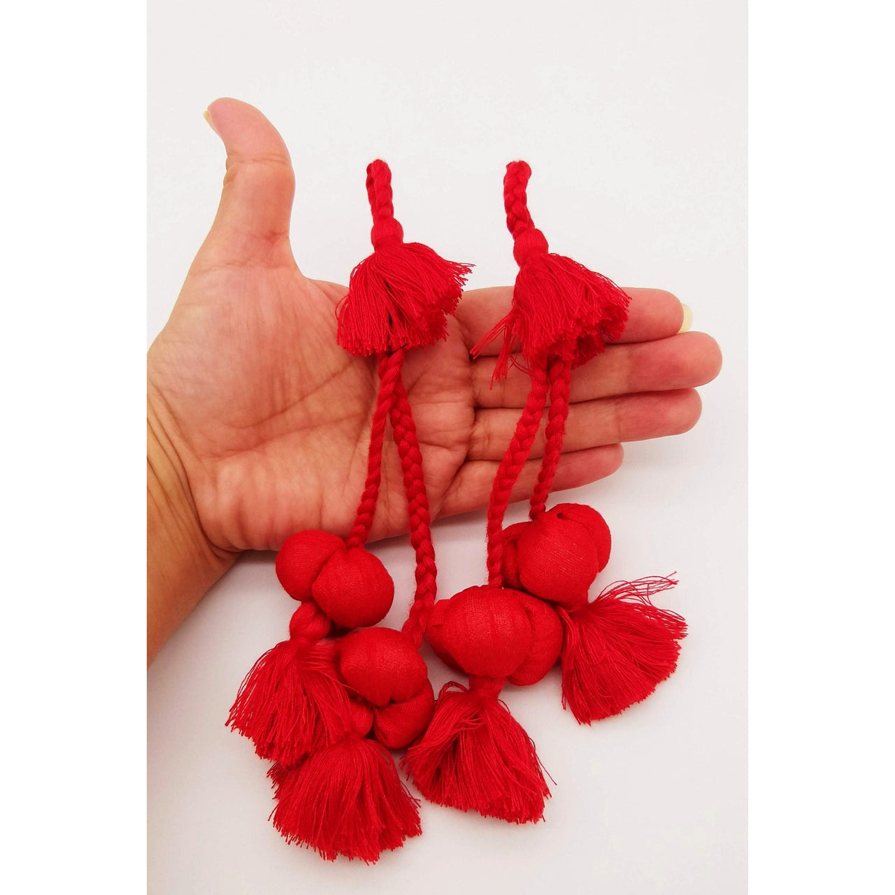 Red Silk Fabric Ball Tassels, Latkan, Embellishments