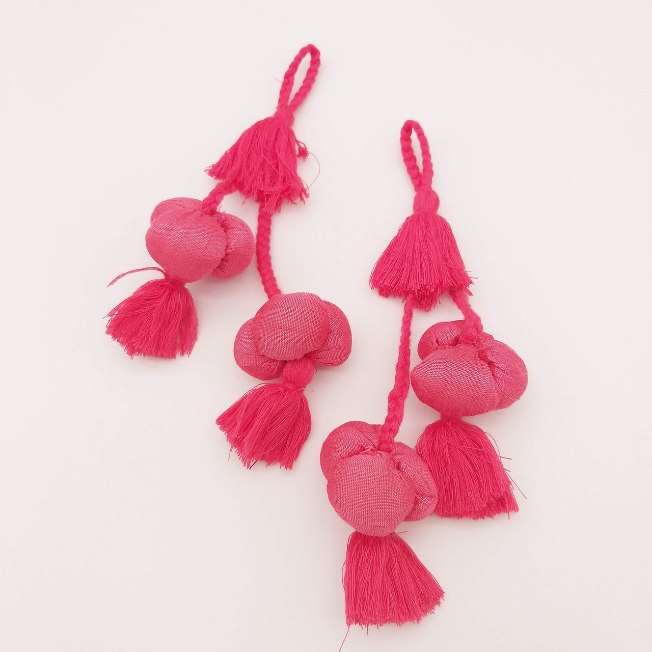 Pink Silk Fabric Ball Tassels, Latkan, Embellishments