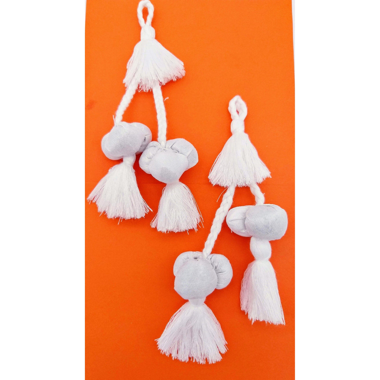 White Silk Fabric Ball Tassels, Latkan, Embellishments