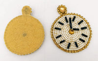 Thumbnail for Wall Clock Beaded Applique, Hand Embroidered In White And Gold Beads, Beaded Motif