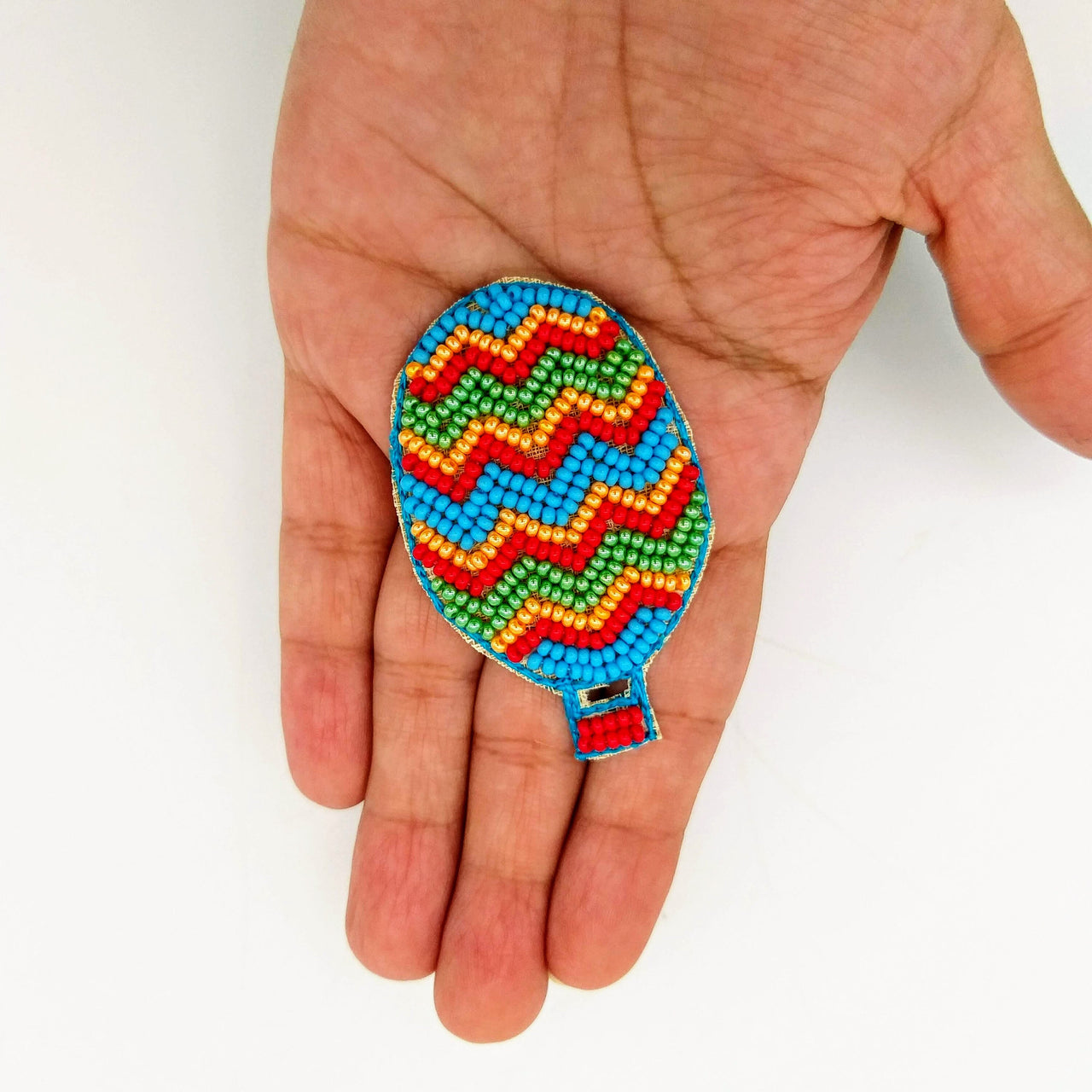 Hot Air Balloon Beaded Applique, Hand Embroidered In Multicoloured Beads, Beaded Motif