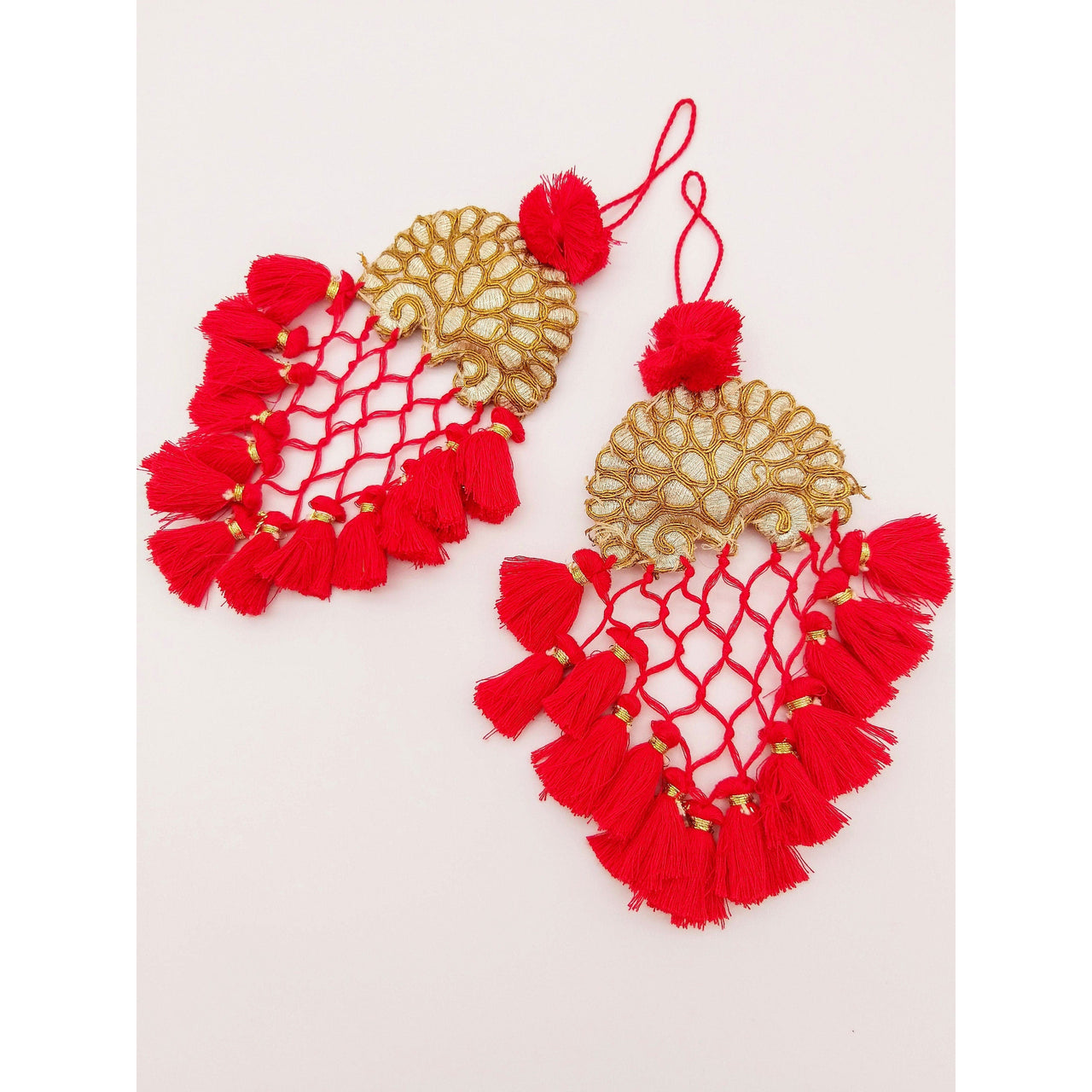 Gold Hand Embroidered Red Tassels Latkans, Indian Tassels, Boho Chic Tassels