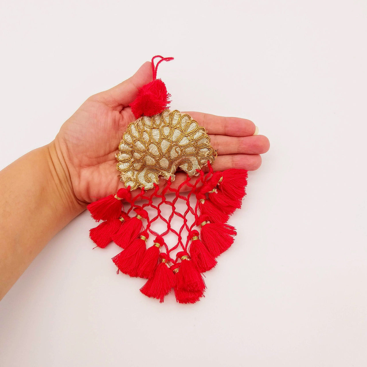 Gold Hand Embroidered Red Tassels Latkans, Indian Tassels, Boho Chic Tassels