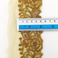 Thumbnail for Yellow Ochre Net Fabric Lace Trim with Floral Embroidery, Lace Trim, Sari Border