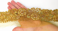 Thumbnail for Yellow Ochre Net Fabric Lace Trim with Floral Embroidery, Lace Trim, Sari Border