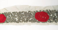 Thumbnail for Grey Net Fabric Lace Trim with Floral Embroidery, Lace Trim, Sari Border