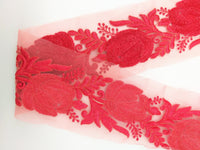 Thumbnail for Salmon Pink Soft Net Fabric Lace Trim with Floral Embroidery, Lace Trim, Sari Border