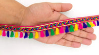Thumbnail for Pink And Multicoloured Braided Fringe Thread Lace Trim, Rainbow Tassels Trim, Fringe Trimming