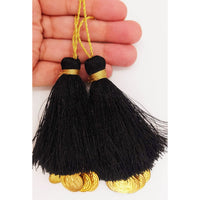 Thumbnail for Black Tassels Latkan With Metal Coins, Black Handmade Sewing Latkans, Black And Gold Latkan