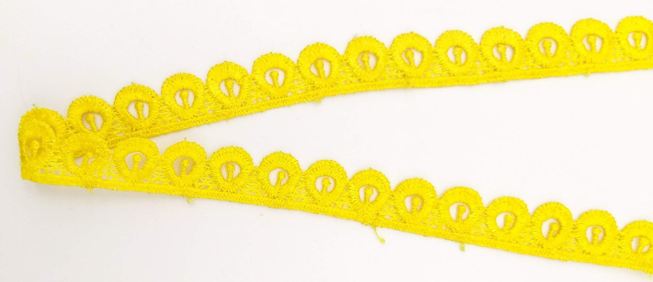 9 Yards Yellow Embroidery Polyester Lace Trim, Approx. 18mm Wide, Fringe Trim