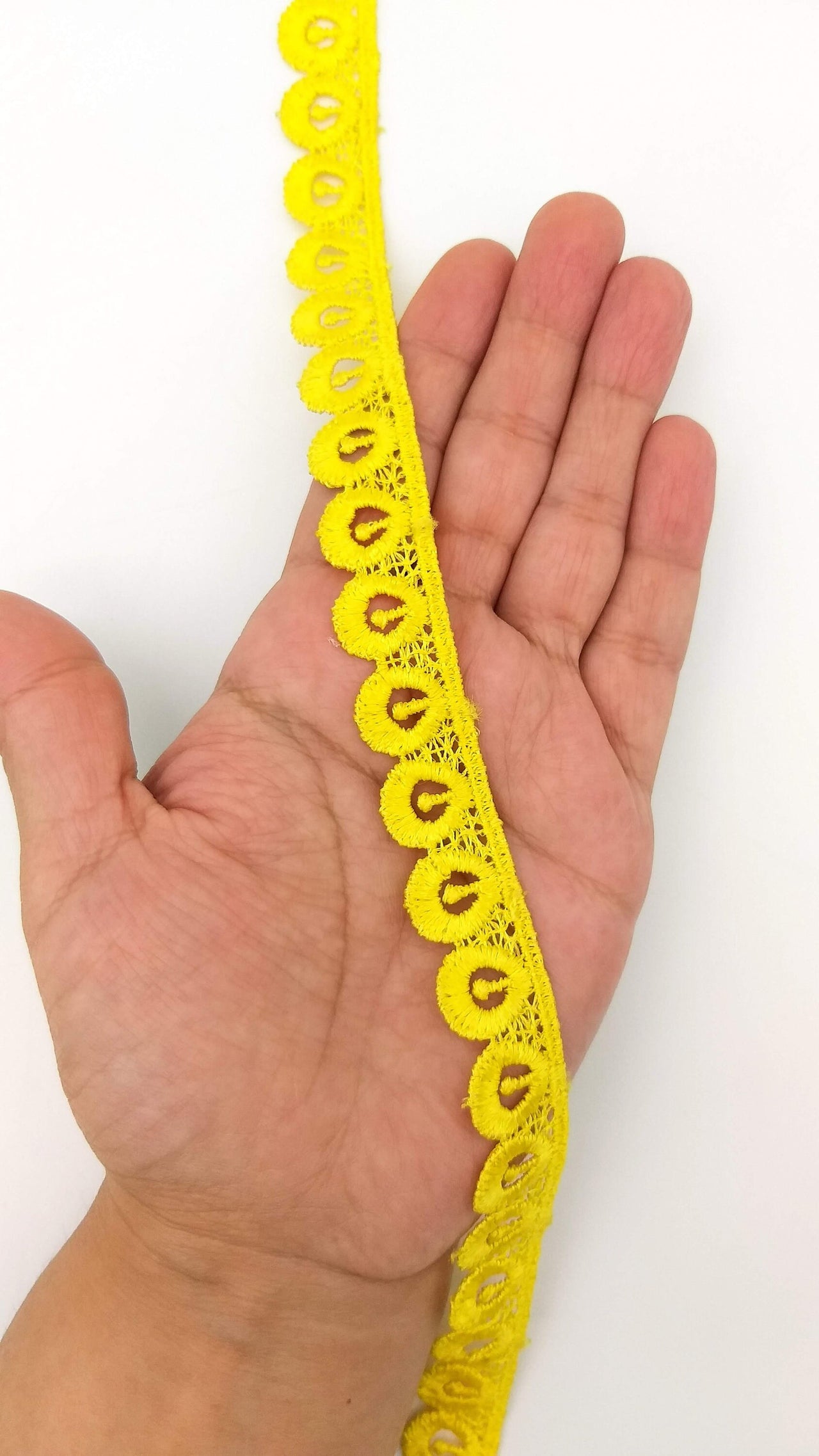 9 Yards Yellow Embroidery Polyester Lace Trim, Approx. 18mm Wide, Fringe Trim