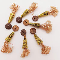 Thumbnail for Wooden Button with Handcrafted Beaded Tassel, Decorative Buttons, Metal Cone Tassel Buttons