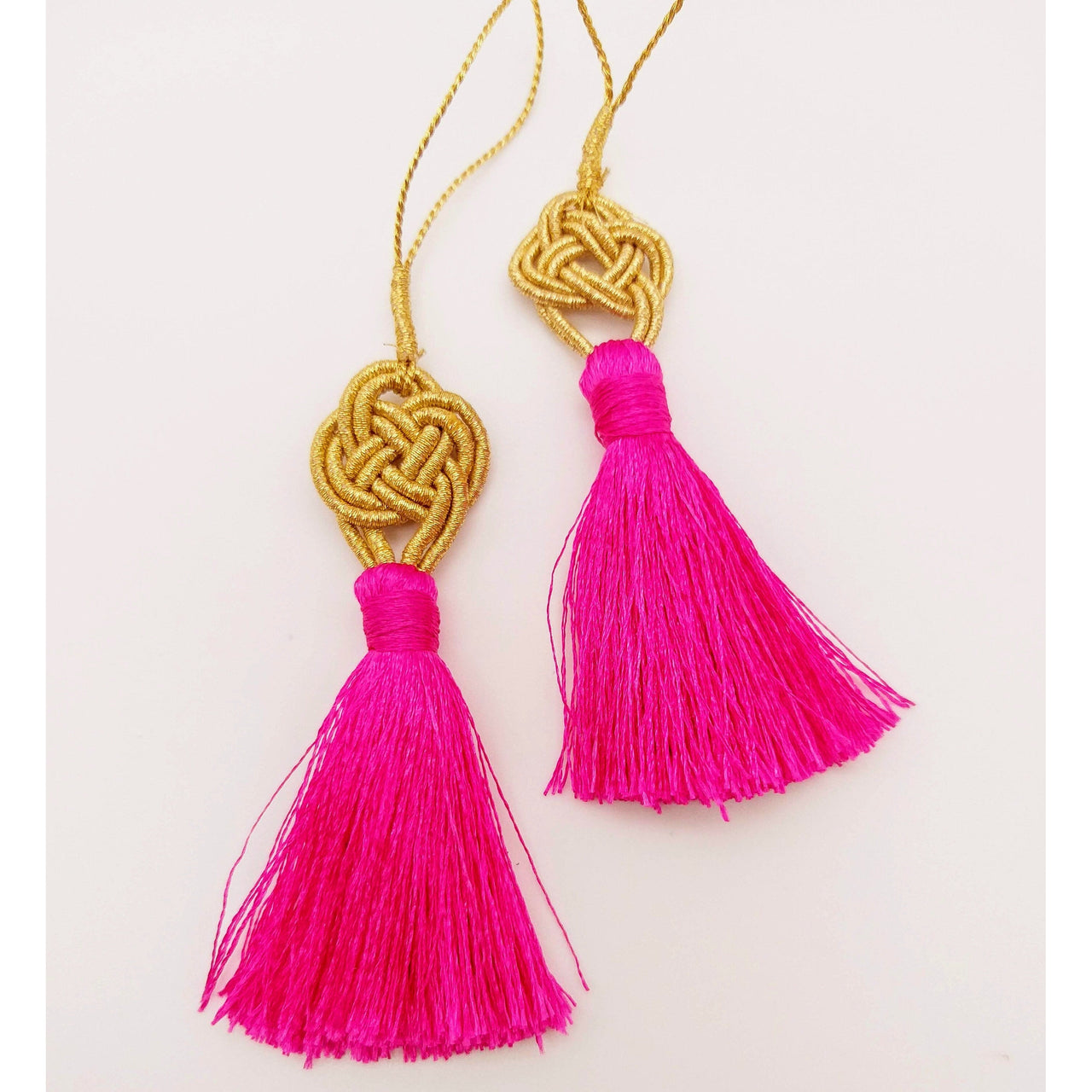 Fuchsia Pink Tassels Artificial Silk Tassel, Gold Celtic Knot Tassels, Earring Tassel