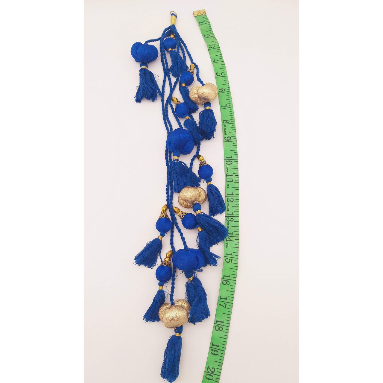 Royal Blue And Gold Fabric Balls Bunch Tassels, Latkan, Embellishments