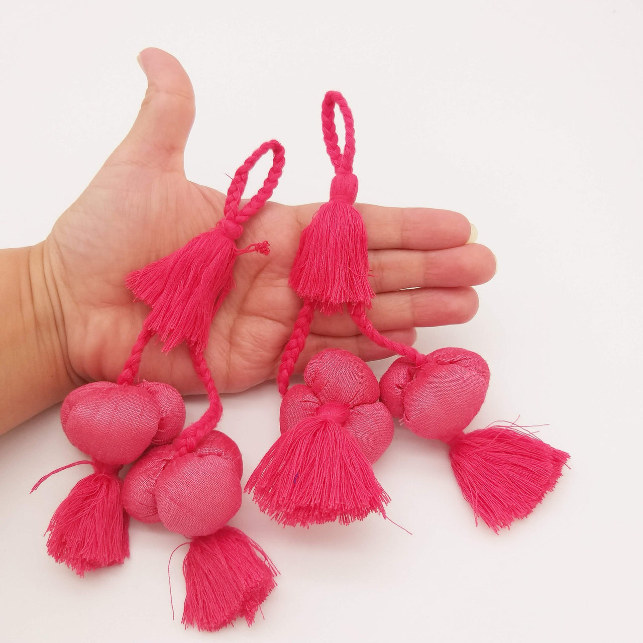 Pink Silk Fabric Ball Tassels, Latkan, Embellishments