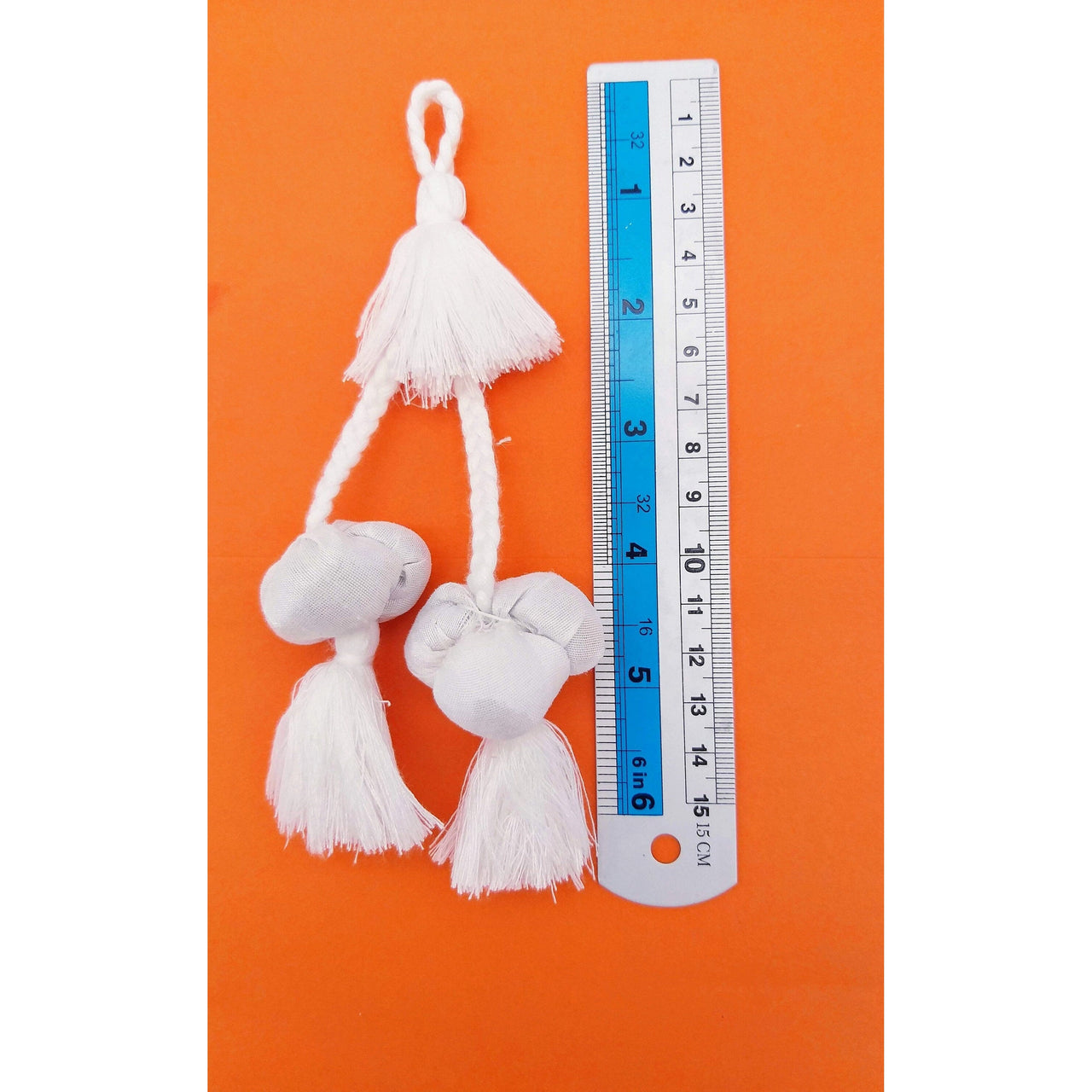 White Silk Fabric Ball Tassels, Latkan, Embellishments