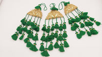 Thumbnail for Gold Hand Embroidered Green Tassels Latkans, Tiered Tassels, Boho Chic Tassels