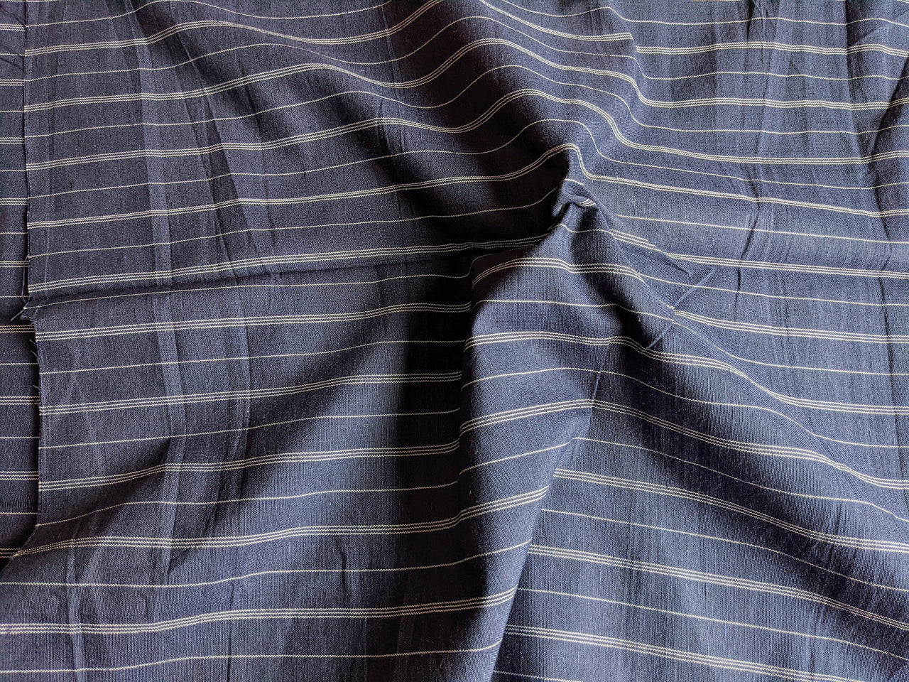 Navy Blue Cotton Stripes Fabric, Striped Handloom Fabric, Quilting Fabric