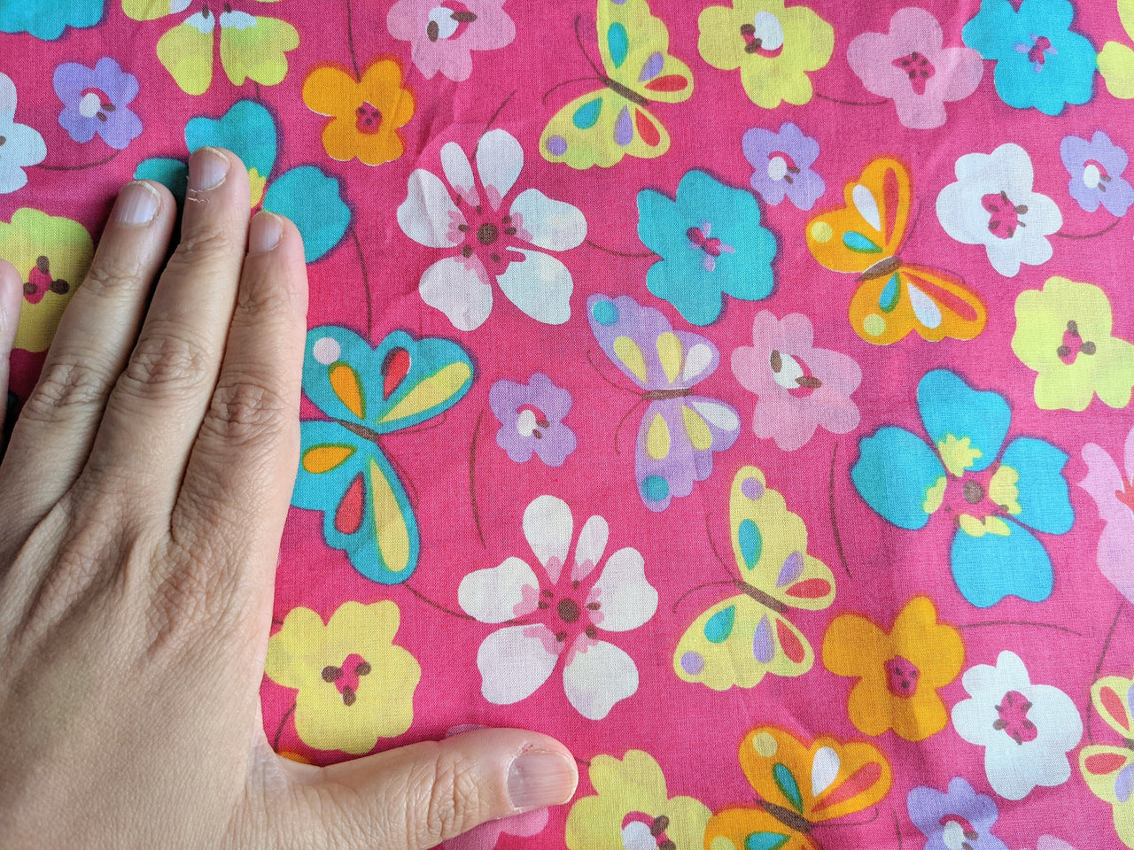 Pink Cotton Voile Floral Butterfly Fabric, Floral Print Fabric, Lightweight Pink Fabric