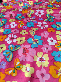 Thumbnail for Pink Cotton Voile Floral Butterfly Fabric, Floral Print Fabric, Lightweight Pink Fabric