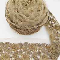 Thumbnail for Grey Net Fabric Lace Trim with Floral Embroidery, Lace Trim, Sari Border