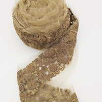 Thumbnail for Grey Net Fabric Lace Trim with Floral Embroidery, Lace Trim, Sari Border