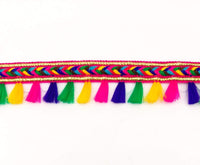 Thumbnail for Pink And Multicoloured Braided Fringe Thread Lace Trim, Rainbow Tassels Trim, Fringe Trimming