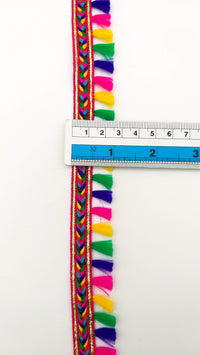 Thumbnail for Pink And Multicoloured Braided Fringe Thread Lace Trim, Rainbow Tassels Trim, Fringe Trimming