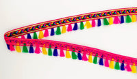 Thumbnail for Pink And Multicoloured Braided Fringe Thread Lace Trim, Rainbow Tassels Trim, Fringe Trimming
