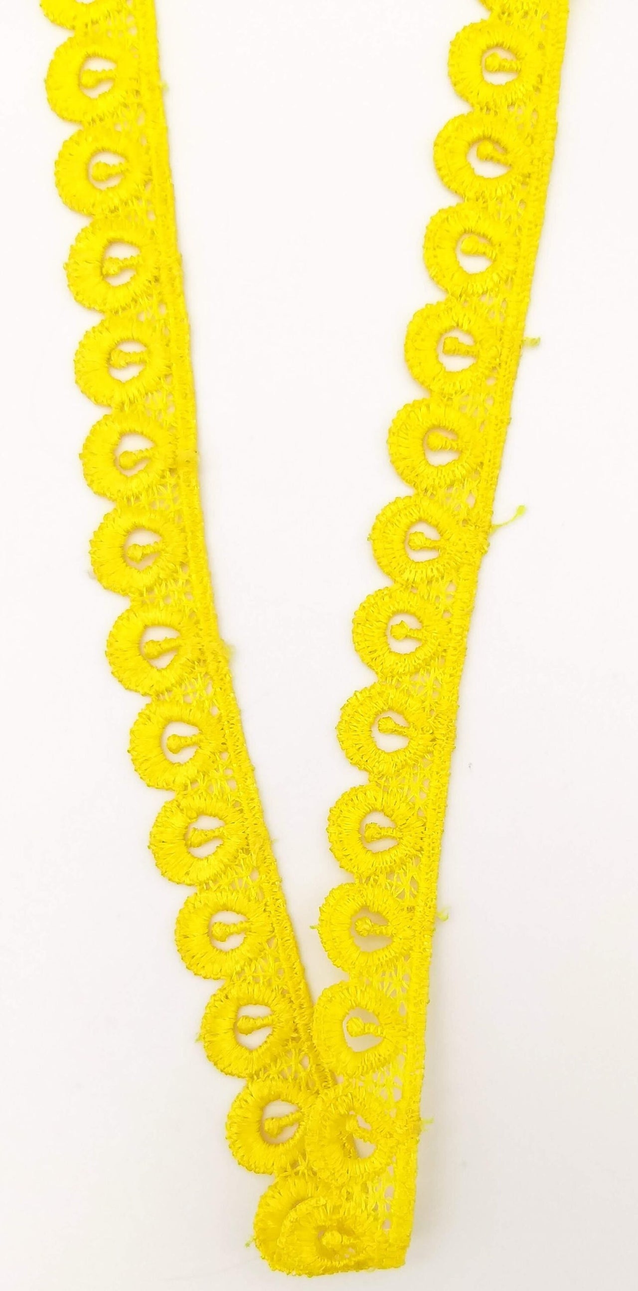 9 Yards Yellow Embroidery Polyester Lace Trim, Approx. 18mm Wide, Fringe Trim