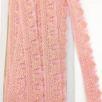 Thumbnail for Pink Net Lace Trim With Floral Embroidery And Gold Sequins, Sequinned Trim, Wedding Trim Bridal Trim