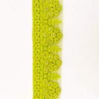 Thumbnail for Green Net Lace Trim With Floral Embroidery And Gold Sequins, Sequinned Trim, Wedding Trim Bridal Trim