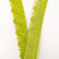 Thumbnail for Green Net Lace Trim With Floral Embroidery And Gold Sequins, Sequinned Trim, Wedding Trim Bridal Trim