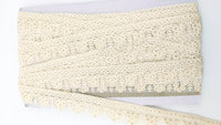 Thumbnail for Off White Net Lace Trim With Floral Embroidery And Gold Sequins, Sequinned Trim, Wedding Trim Bridal Trim