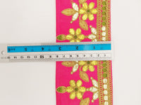 Thumbnail for Radical Red Art Silk Fabric Trim, Green & Gold Floral Embroidery Gota Patti Indian Sari Border Trim By Yard Decorative Trim Craft Lace