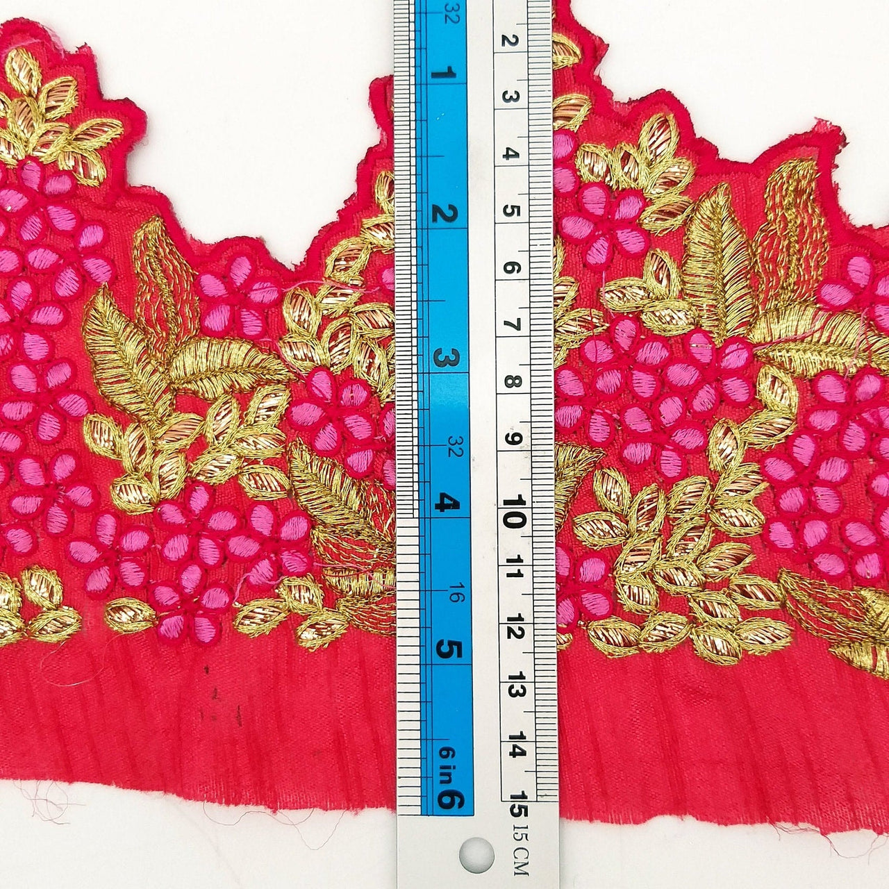 Fuchsia Pink Silk Fabric Trim, Pink & Gold Floral Embroidery Indian Sari Border Trim By Yard Decorative Trim Craft Lace