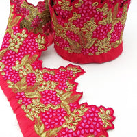 Thumbnail for Fuchsia Pink Silk Fabric Trim, Pink & Gold Floral Embroidery Indian Sari Border Trim By Yard Decorative Trim Craft Lace