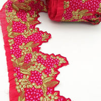 Thumbnail for Fuchsia Pink Silk Fabric Trim, Pink & Gold Floral Embroidery Indian Sari Border Trim By Yard Decorative Trim Craft Lace