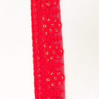 Thumbnail for Red Net Lace Trim With Floral Embroidery And Gold Sequins, Sequinned Trim, Wedding Trim Bridal Trim
