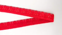 Thumbnail for Red Net Lace Trim With Floral Embroidery And Gold Sequins, Sequinned Trim, Wedding Trim Bridal Trim