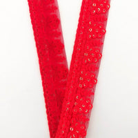 Thumbnail for Red Net Lace Trim With Floral Embroidery And Gold Sequins, Sequinned Trim, Wedding Trim Bridal Trim